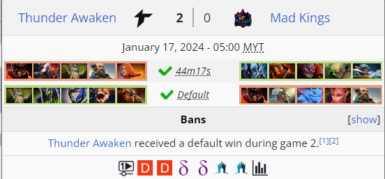 Mad Kings suffered a default loss on game two vs Thunder Awaken.<br>(Screenshot via esports.gg)