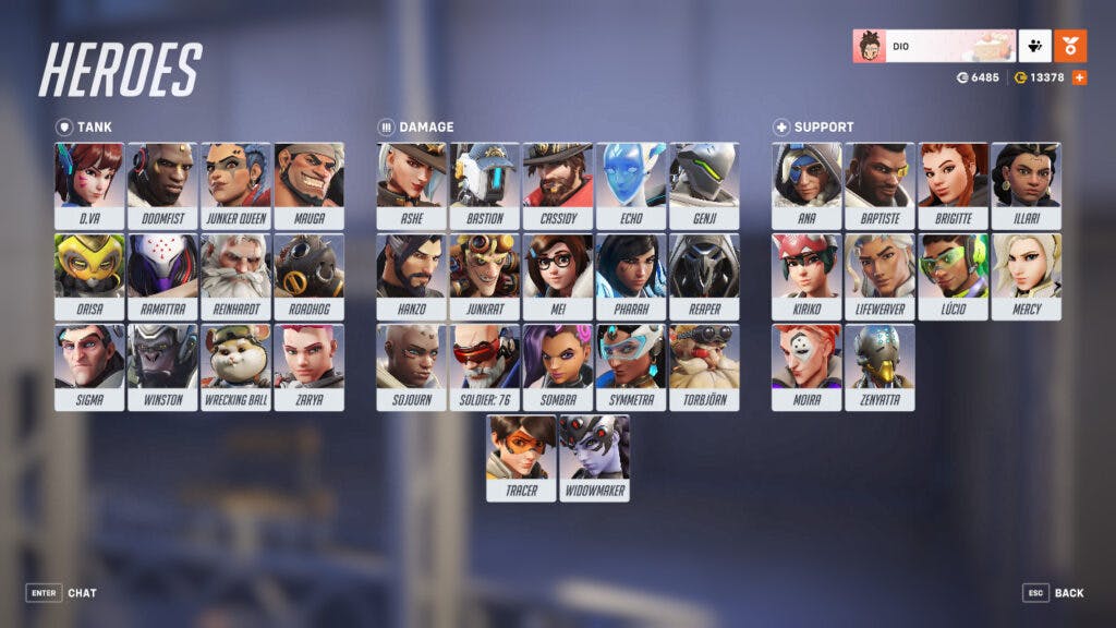 Lista actual de héroes de Overwatch 2 (Imagen vía Blizzard Entertainment)