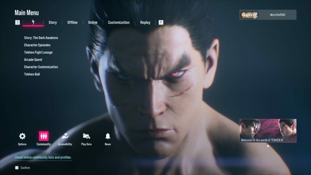 The main menu of Tekken 8 (Image via esports.gg)