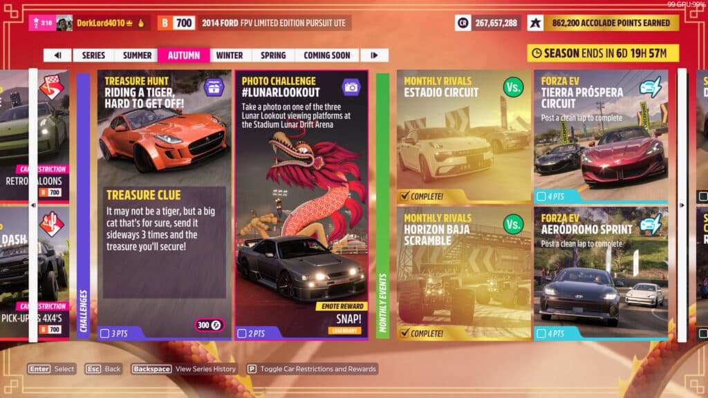 Autumn playlist screenshot (Image via Playground Games)