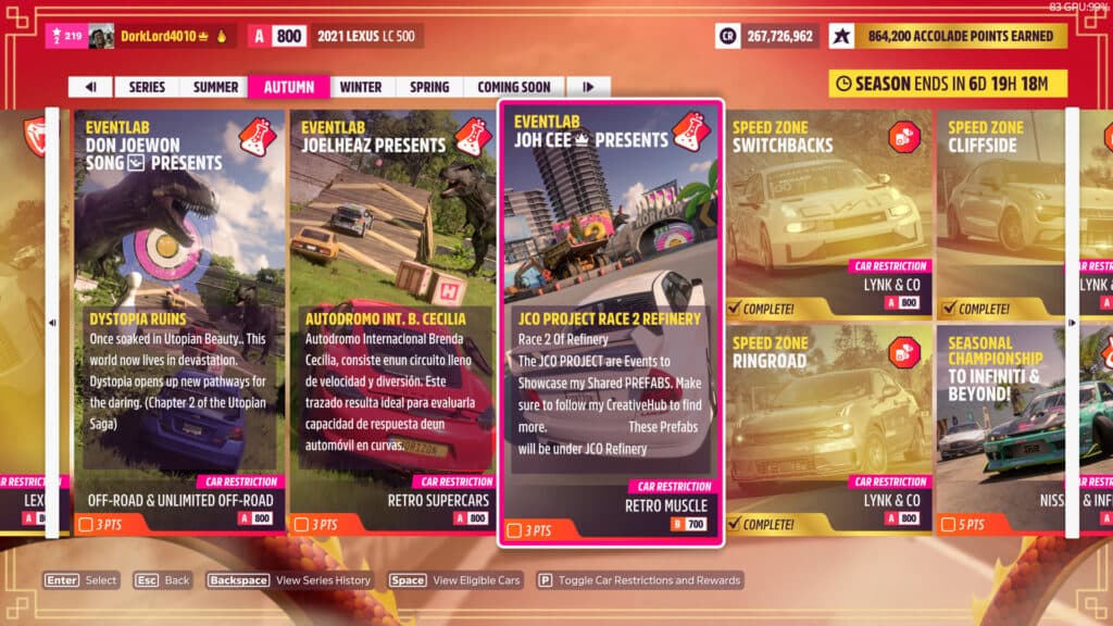 Autumn playlist points (Image via Playground Games)