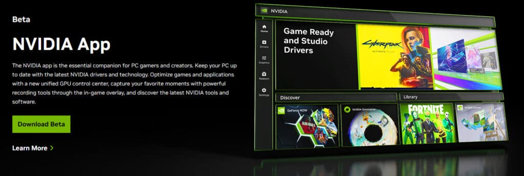 The new Nvidia App Beta is available to download on the official website (Image via Nvidia)