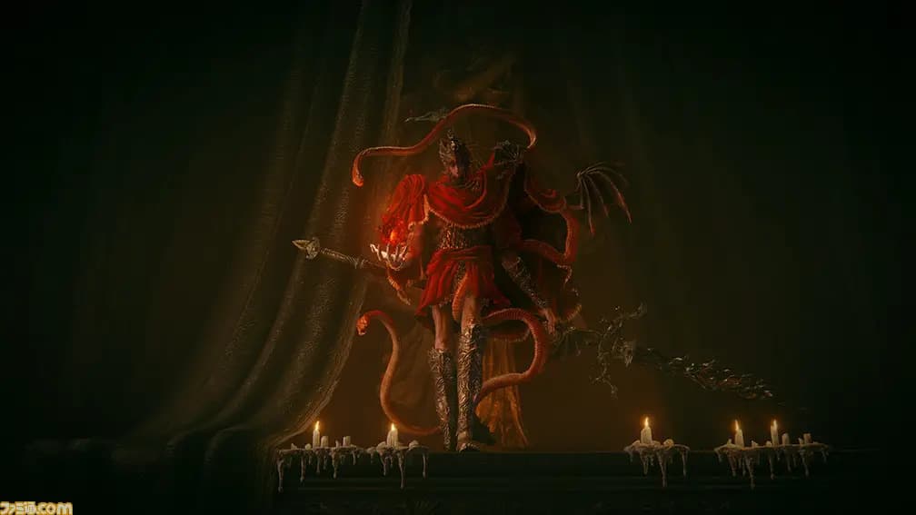 Messmer appears to be standing in front of a statue of Marika (Image via Famitsu/FromSoftware)