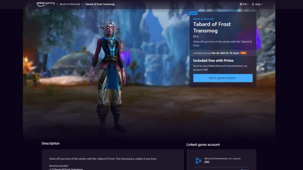 World of Warcraft Prime Gaming loot (Image Prime Gaming)