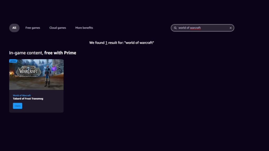 World of Warcraft Tabard of Frost item (Image Prime Gaming)