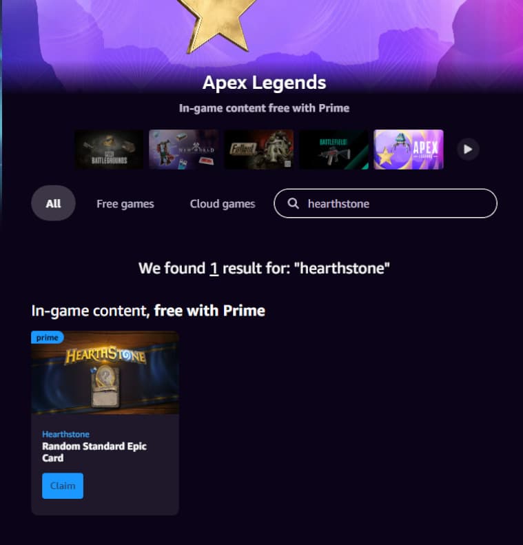 Hearthstone Prime Gaming item (Image via Prime Gaming)