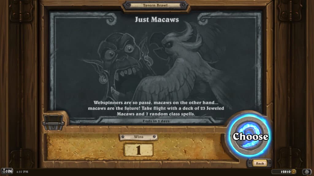 Just Macaws Tavern Brawl chalkboard (Image via Blizzard Entertainment)