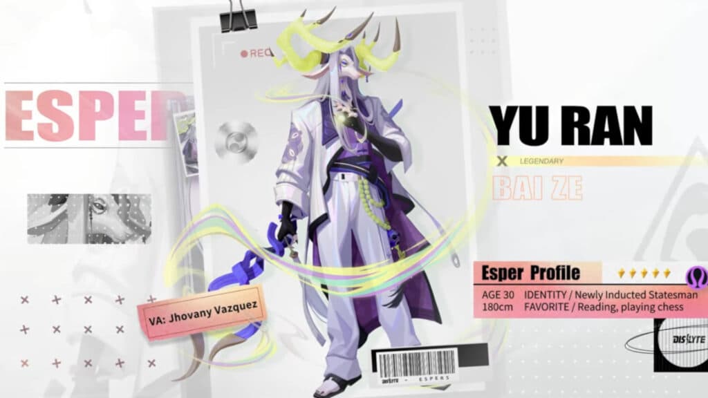 Yu Ran (Bai Ze) in Dislyte (Image via Lilith Games)