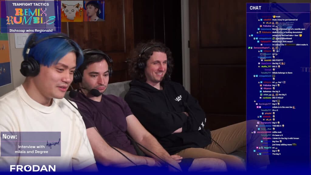 Frodan, esportslaw, and Riot Iniko interview Milala and Degree (Image via <a href="https://www.youtube.com/@frodanVODs">FrodanVODs</a>)