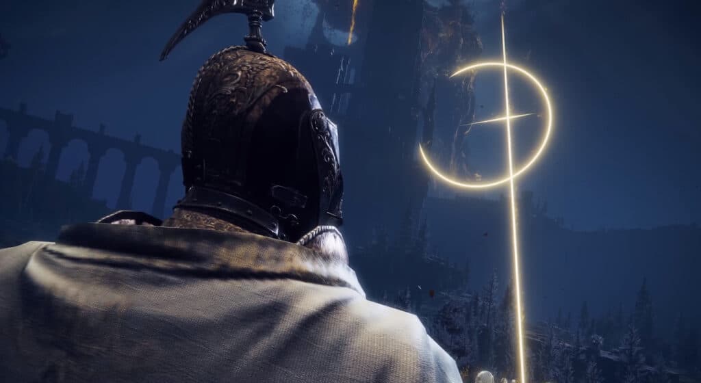 The darkened sky even resembles the shape of the Eclipse Shotel (Image via FromSoftware)