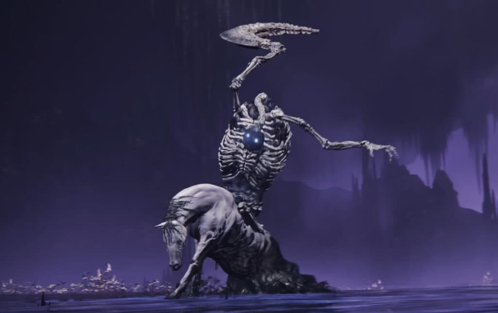 The fat boomerang skeleton on horseback has a similar arena to Astel (Image via FromSoftware)