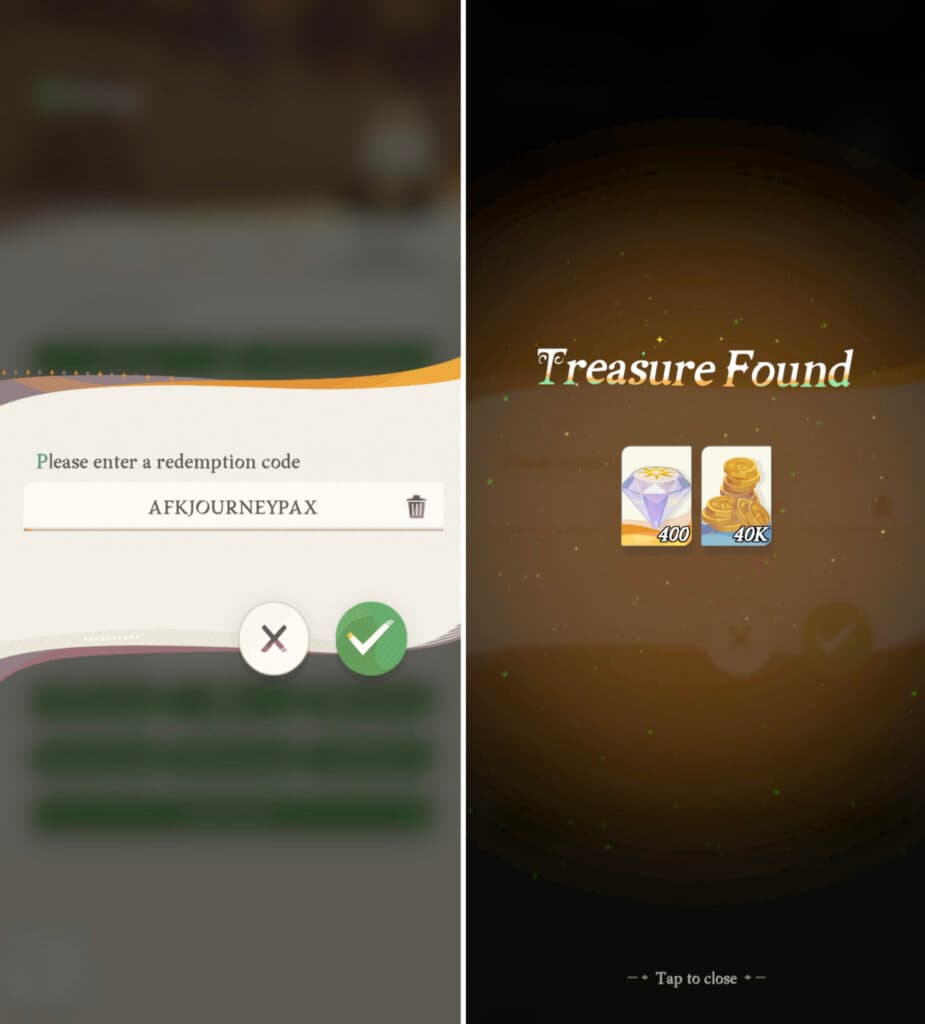 AFK Journey code screenshots (Images via esports.gg)