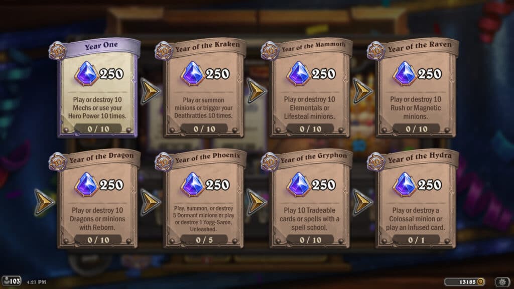 Hearthstone anniversary quests (Image via Blizzard Entertainment)