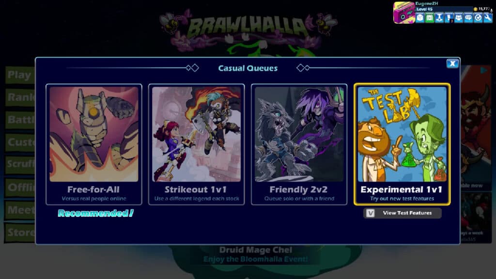 Casual matches menu in Brawlhalla (image via esports.gg)
