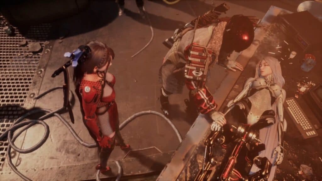 A mysterious female character on a repair desk from the trailer. Could Tachy be "repaired"?