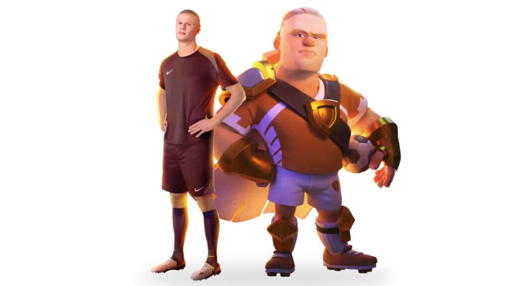 Screenshot of Erling Haaland standing next to his Barbarian King skin (Image via esports.gg)