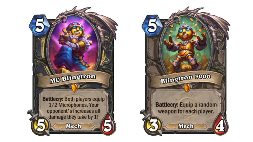 Mc Blingtron and Blingtron 3000 in Hearthstone (Images via Blizzard Entertainment)