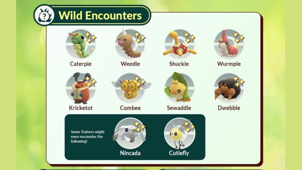 The Bug Out event will allow you to encounter these wild Pokémon (Image via Niantic)