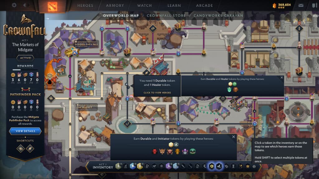 Shift-click multiple tokens to find out which heroes provide them (Image by esports.gg)
