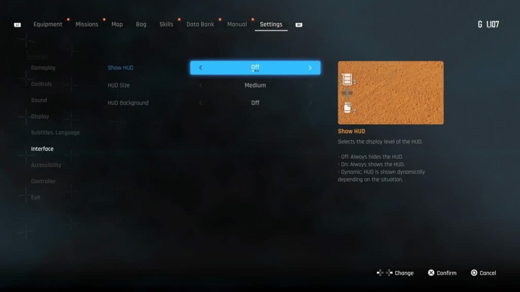 Stellar Blade has a handful of HUD options (Screenshot via esports.gg)