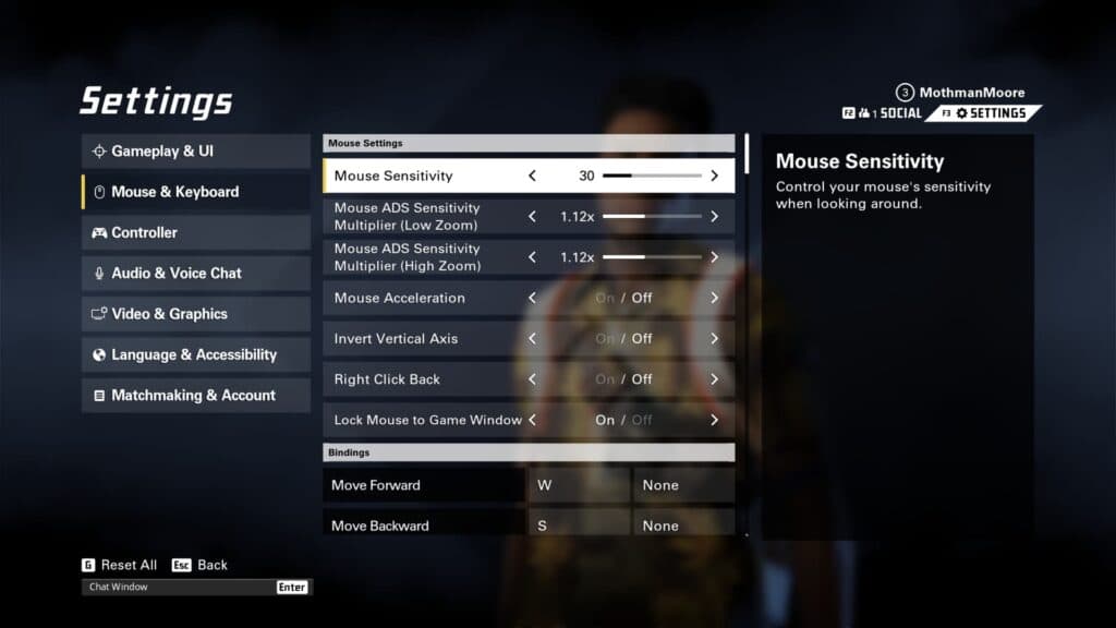 Open the XDefiant Settings to change your mouse sensitivity (Screenshot via esports.gg)