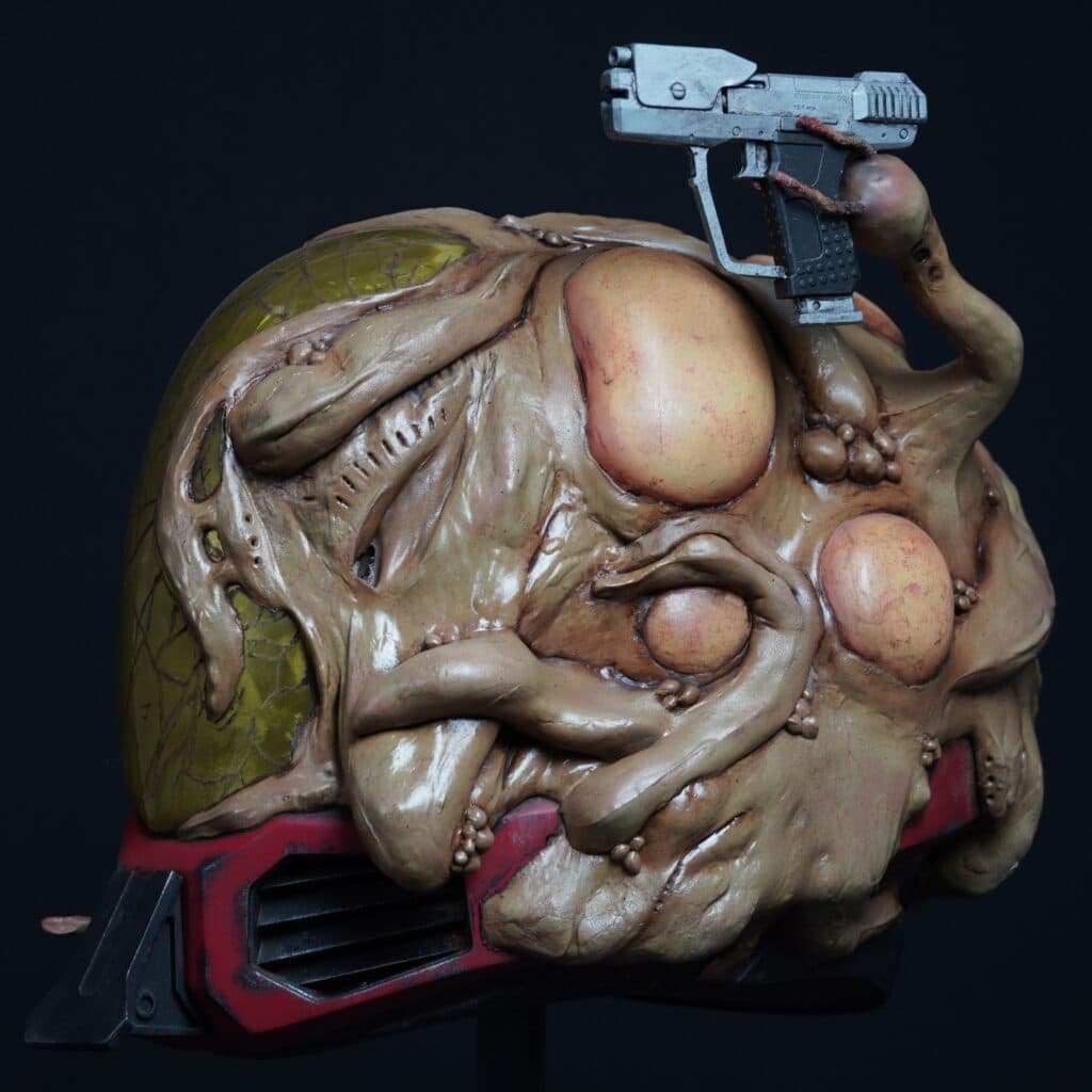 A modeled Spartan EVA helmet infected by the Flood (Image via Galactic Armory on Facebook)