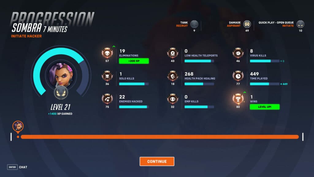 Hero progression screen after a match (Image via Blizzard Entertainment)