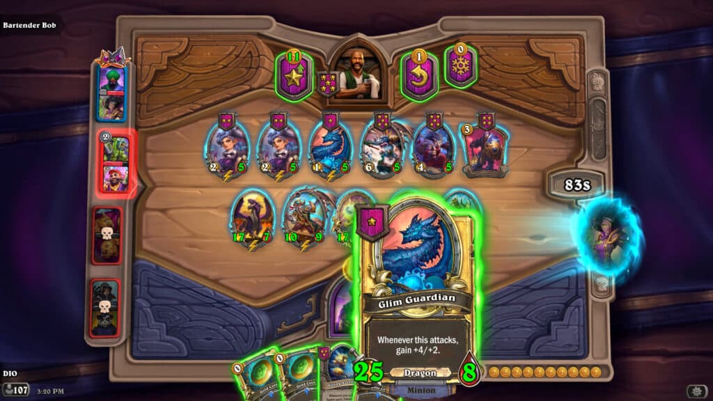 Give and receive cards to and from your Hearthstone Battlegrounds Duos partner (Image via esports.gg)