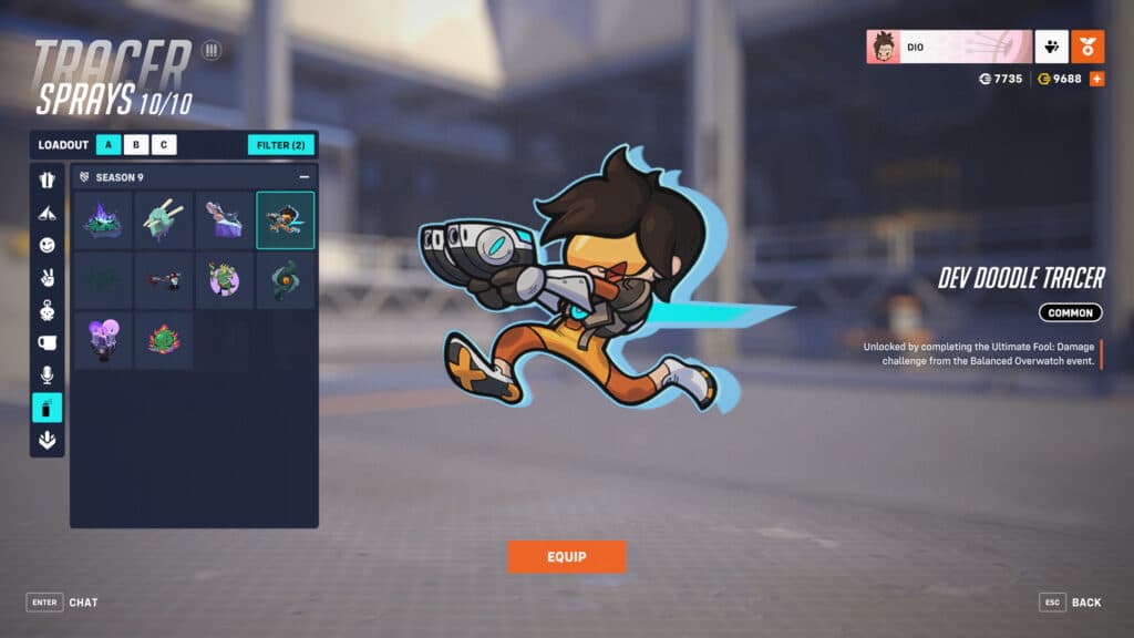 The Dev Doodle Tracer spray from the Ultimate Fool: Damage challenge in Balanced Overwatch (Image via Blizzard Entertainment)