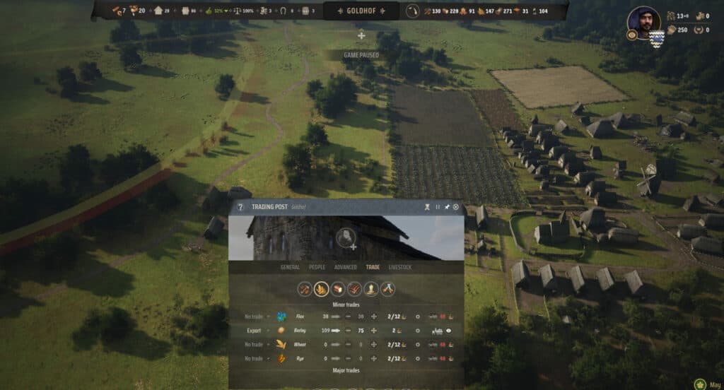 We are exporting our slight excess of Barley, but want to maintain at least 75 for our own use. (Image via esports.gg)