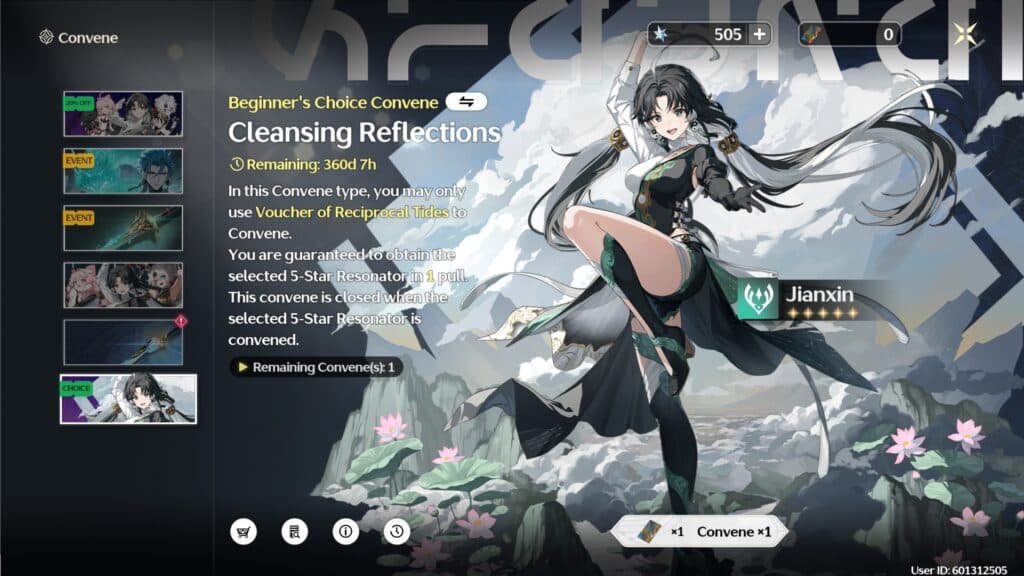 Jianxin is one of the 5-Star characters you can pull guaranteed with the Beginner's Choice Convene