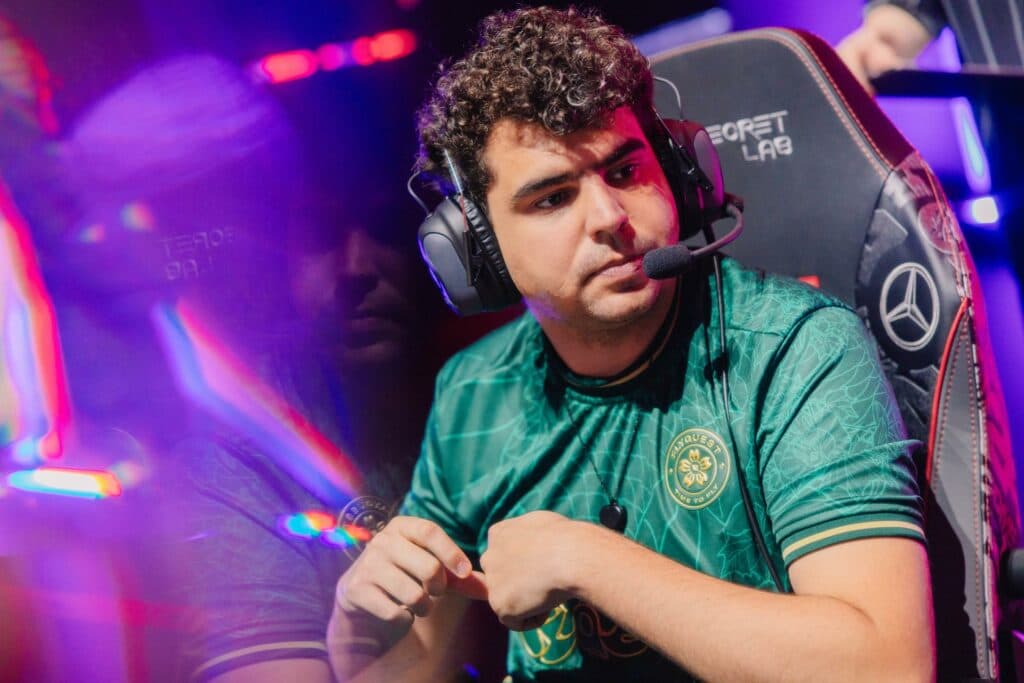 Gabriël "Bwipo" Rau of FlyQuest competes on stage MSI Play-Ins at the Chengdu Financial City Performing Arts Center in Chengdu, China on May 05, 2024. (Photo by Colin Young-Wolff/Riot Games)