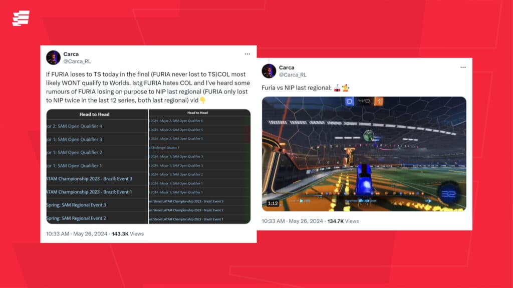 Screenshots of Carca's original <a href="https://x.com/Carca_RL/status/1794738734102938026" target="_blank" rel="noreferrer noopener">Tweets</a> (Image via esports.gg)