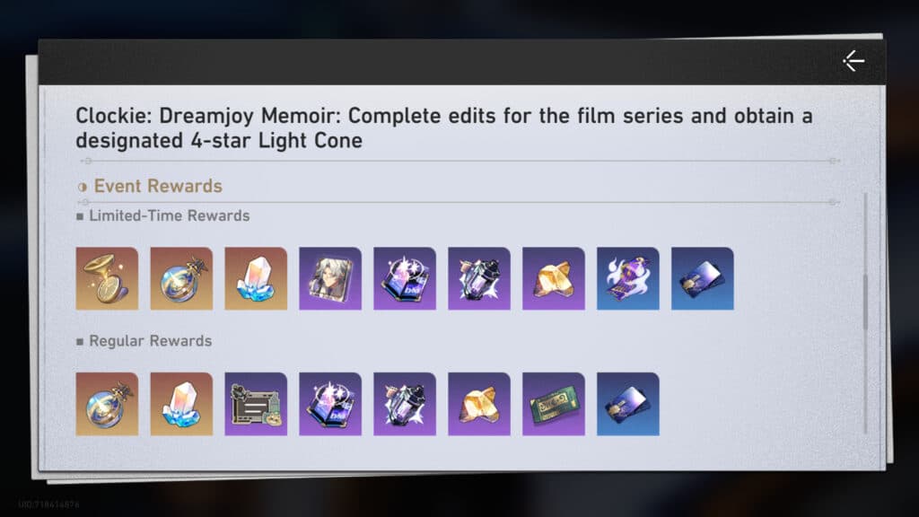 Rewards in Clockie: Dreamjoy Memoir (image via esports.gg)