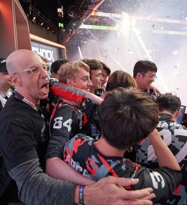 NRG CEO Andy Miller celebrating the SF Shock's 2019 OWL Championship (Image via Andy Miller)