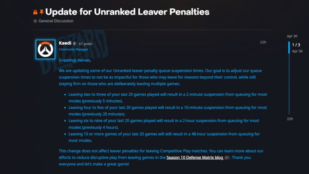 Overwatch 2 Quick Play leaver penalty screencap (Image via esports.gg)
