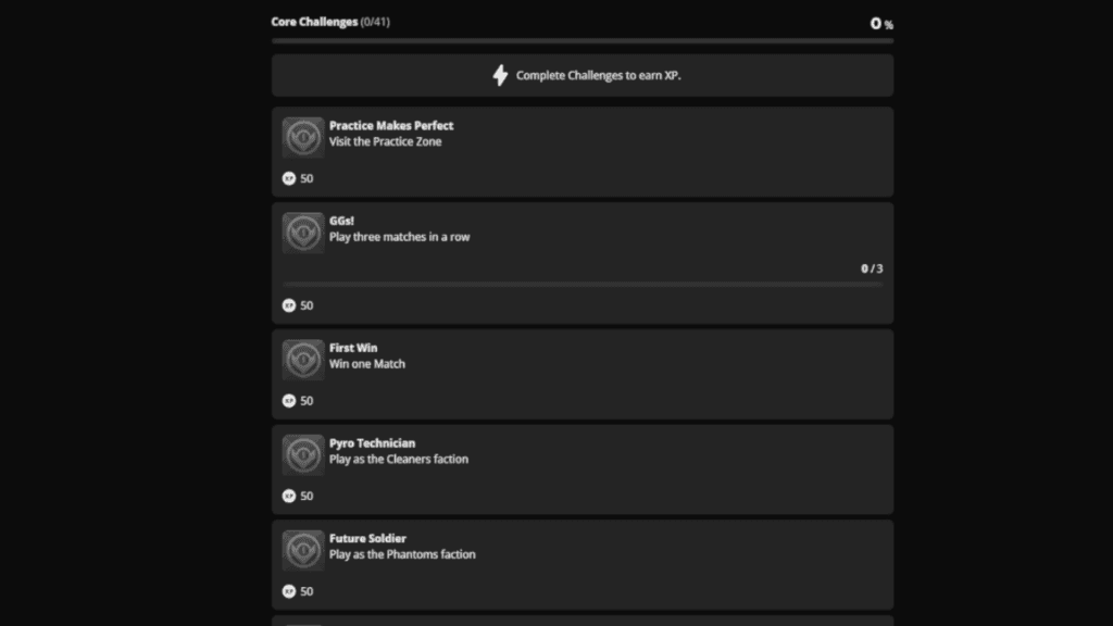 XDefiant core challenges screenshot (Image via esports.gg)