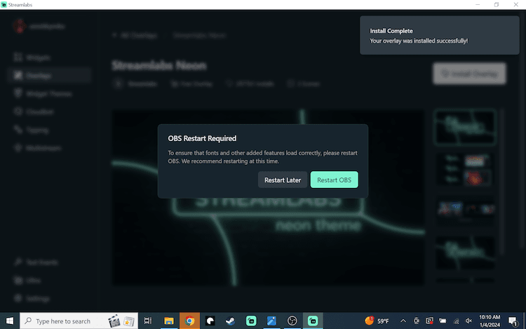 OBS restart screenshot (Image via Streamlabs)