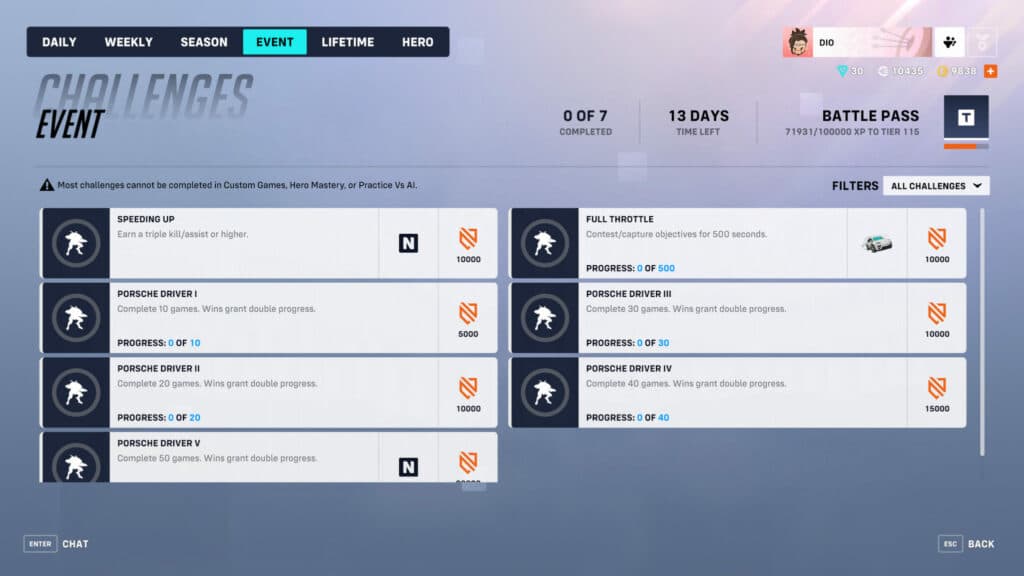 Overwatch 2 Porsche event challenges and rewards (Image esports.gg)