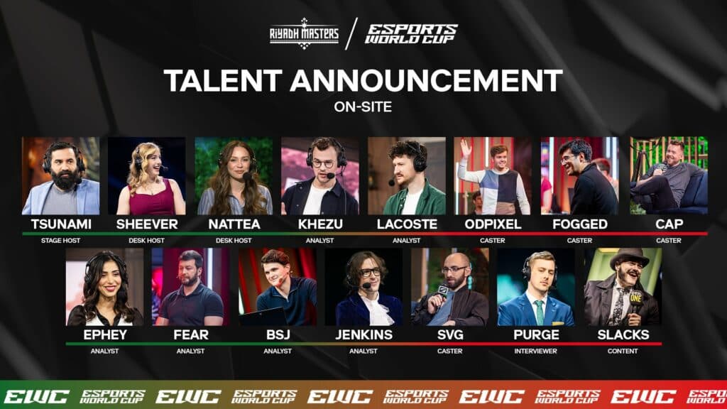 Riyadh Masters 2024 English on-site talent (Image via Esports World Cup)