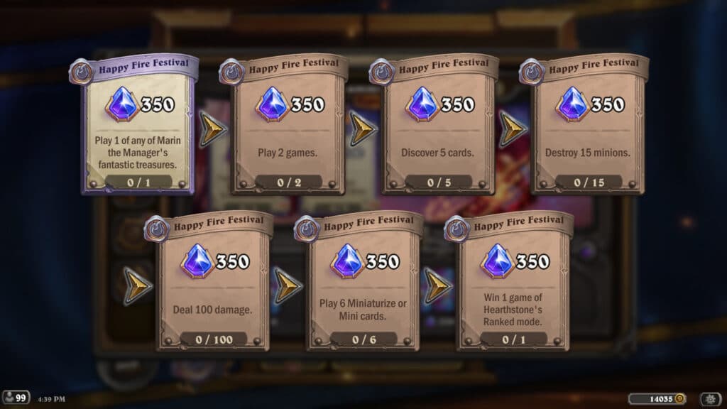 Hearthstone Midsummer Fire Festival quests (Image via esports.gg)