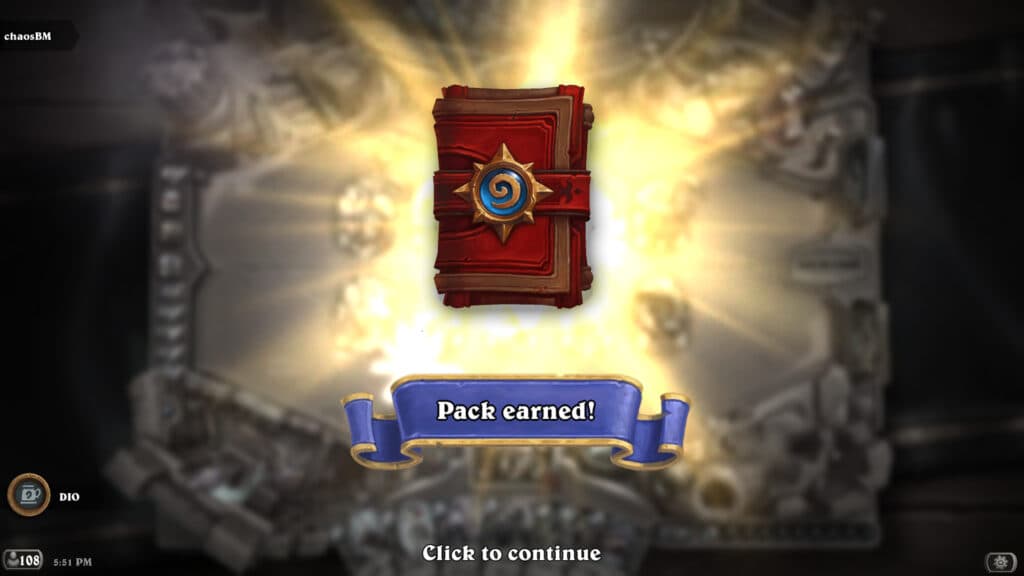 Winning your first Tavern Brawl of the week results in a free Standard card pack (Image via esports.gg)