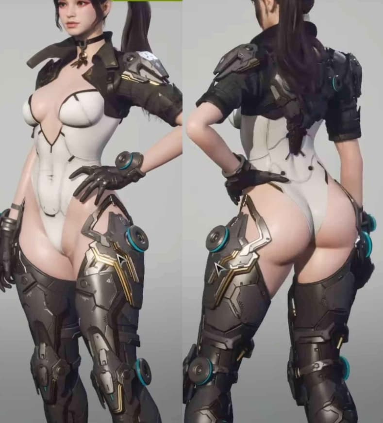 Ultimate Bunny outfit front and back without her helmet (Image via <a href="https://x.com/Pupsker/status/1806769433630953776">@Pupsker</a>)