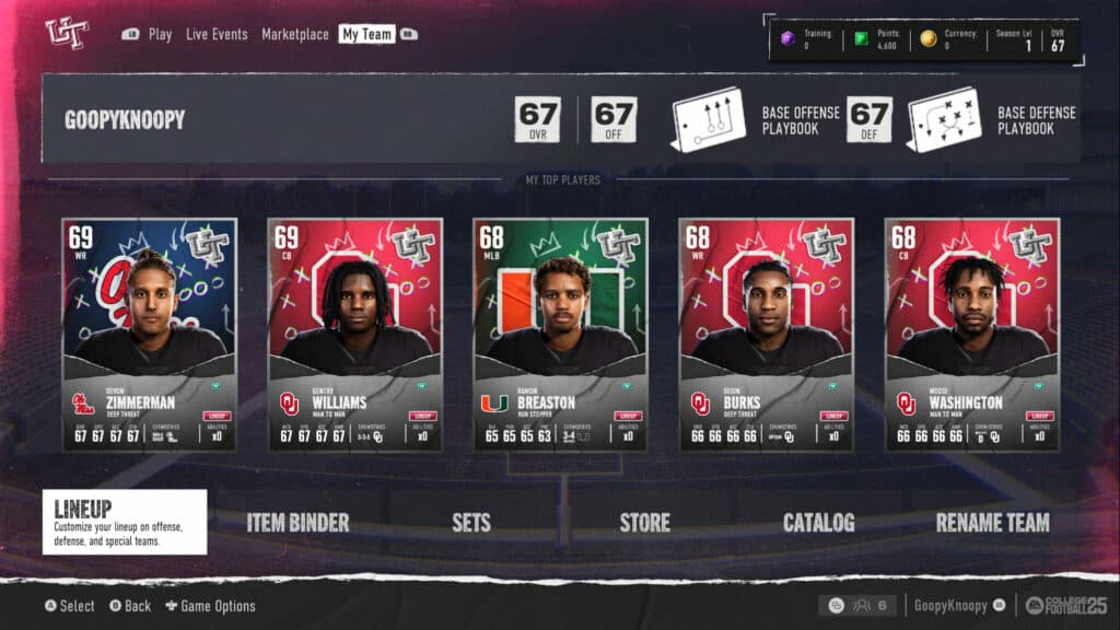 Ultimate Team menu in CFB 25 (Image via esports.gg)