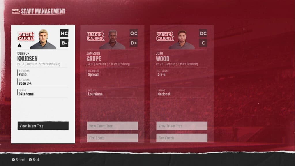 Your staff can cover multiple different pipelines in CFB 25 Dynasty mode (Image via esports.gg)