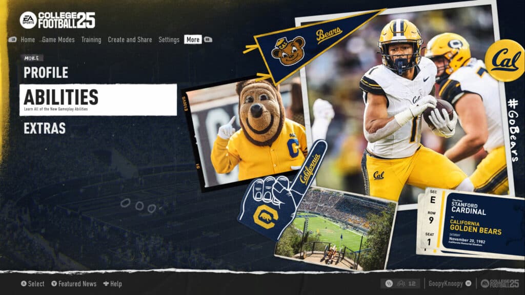 This is where you can find all of the player abilities in CFB 25 (Image via esports.gg)
