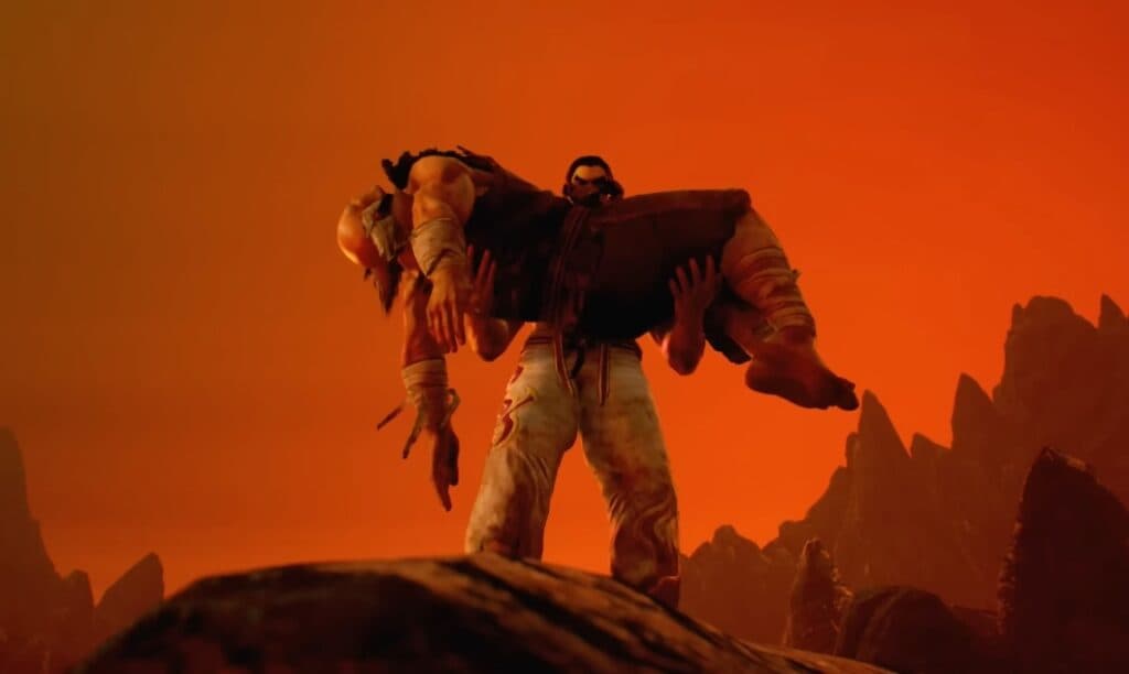 Heihachi is thrown into a volcano at the end of Tekken 7 by his son Kazuya