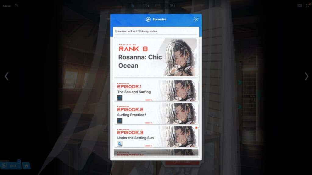 Unlock NIKKE Episodes by increasing Bond Rank to earn extra Gems (screenshot by esports.gg)