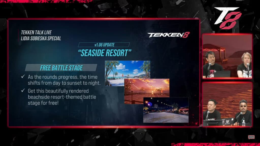 The stage Seaside Resort in TEKKEN 8 (image via Bandai Namco Esports)