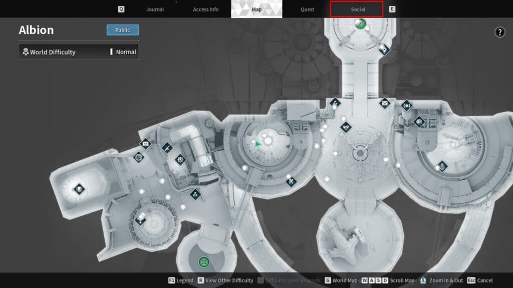 The Social menu shows up right after you access the Map in The First Descendant (Image via NEXON)